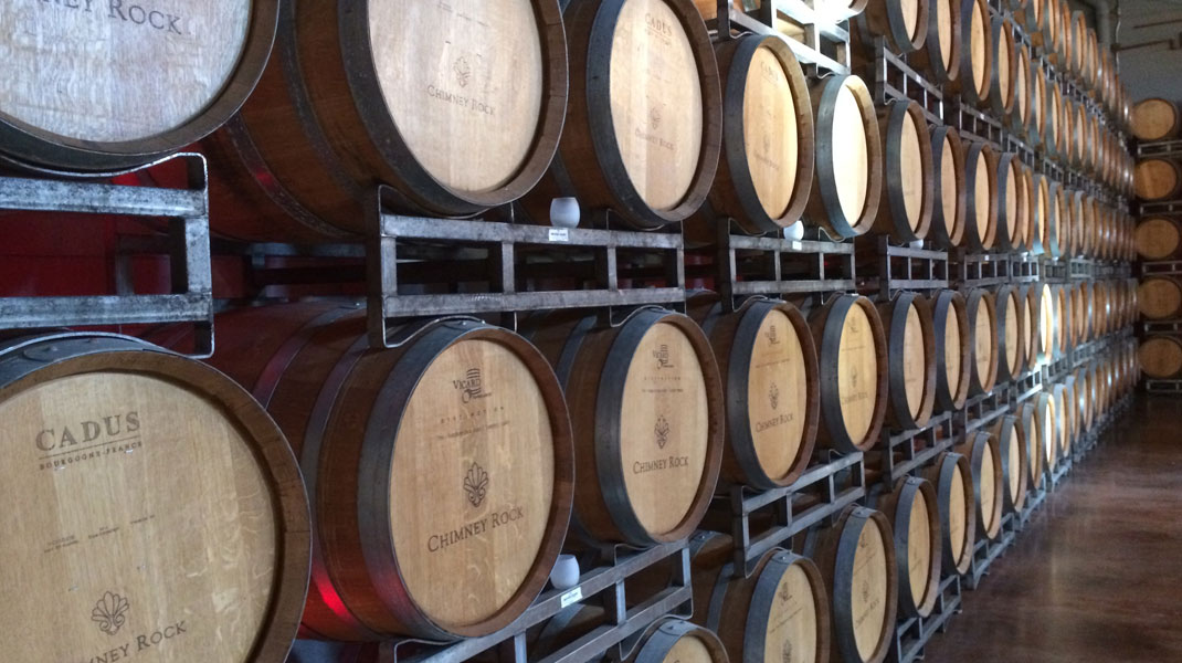 wine aging in barrels
