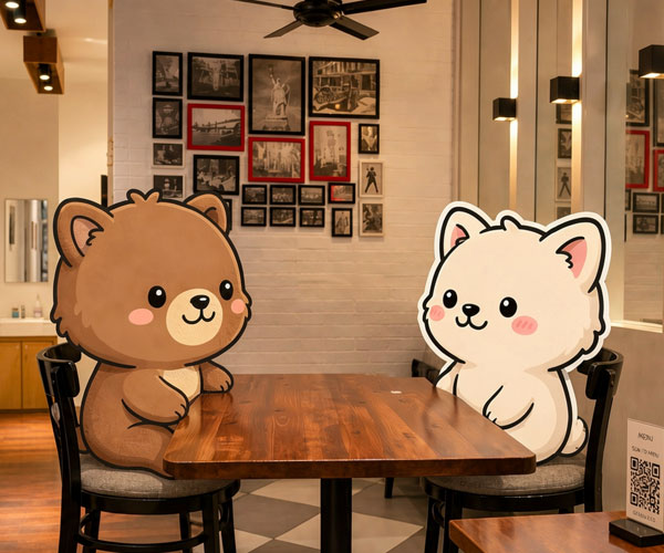 chou che che and jo pi pi in chequer's cafe