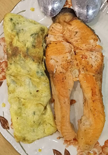 salmon omelet dinner